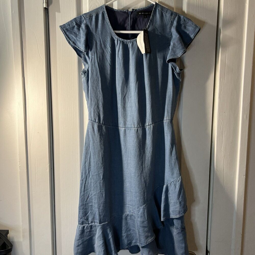 Banana Republic NWT 100% Lyocell Chambray Dress Size 2 Blue Ruffle Summer Mini